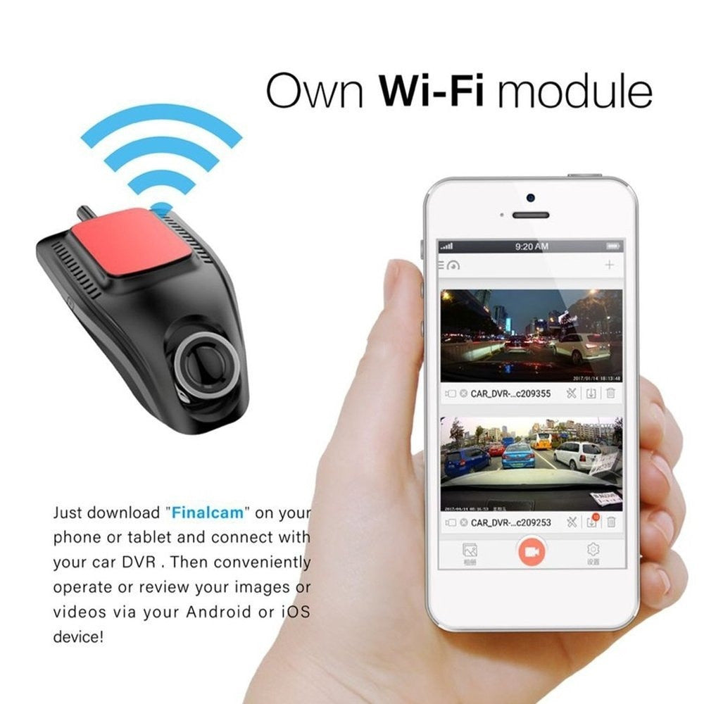 Cámara de grabadora DVR para coche con cámara de salpicadero de ojo pequeño con Wifi Full HD