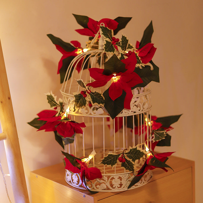 Luces De Navidad Led De Primer Grado Con Flores Rojas Y Frutas Rojas Para La Decoración Del Hogar